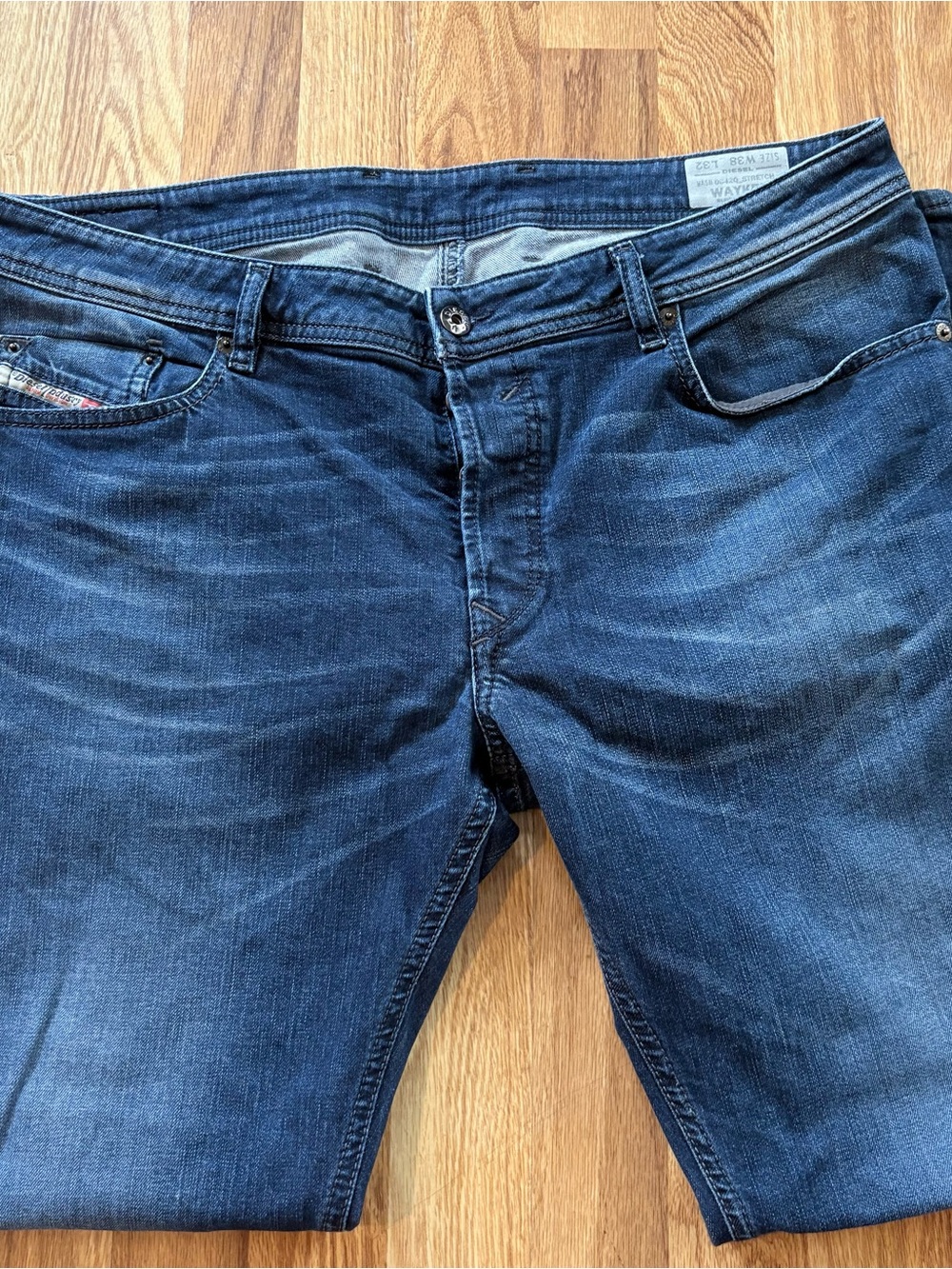 Diesel Waykee Jeans Mens W38 L32 Blue Regular Straight Wash 08420 Stretch Denim